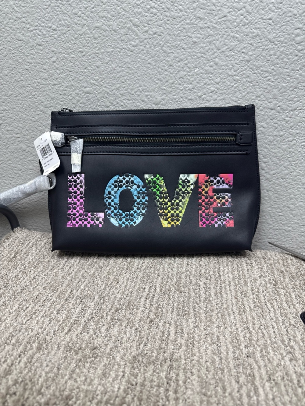 Coach Black Wristlet Pouch with Multicolor LOVE Print